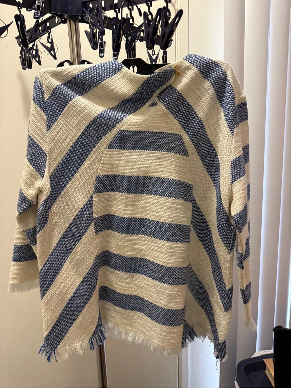 Zara Basic Collection Women’s M Blue Cream Striped Fringe Woven Pullover Top